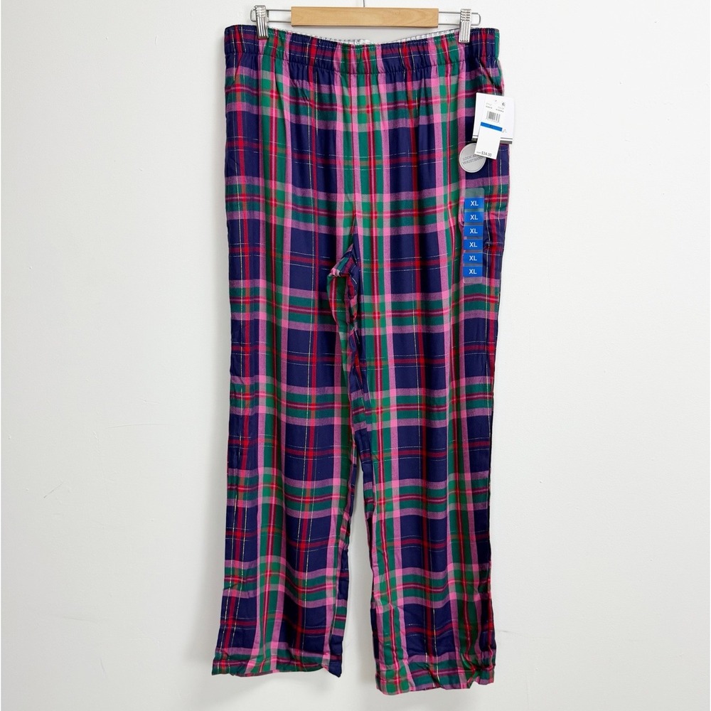 Roudelain Pants Womens XL Multicolor Plaid Pajamas PJS  Pull On NWT